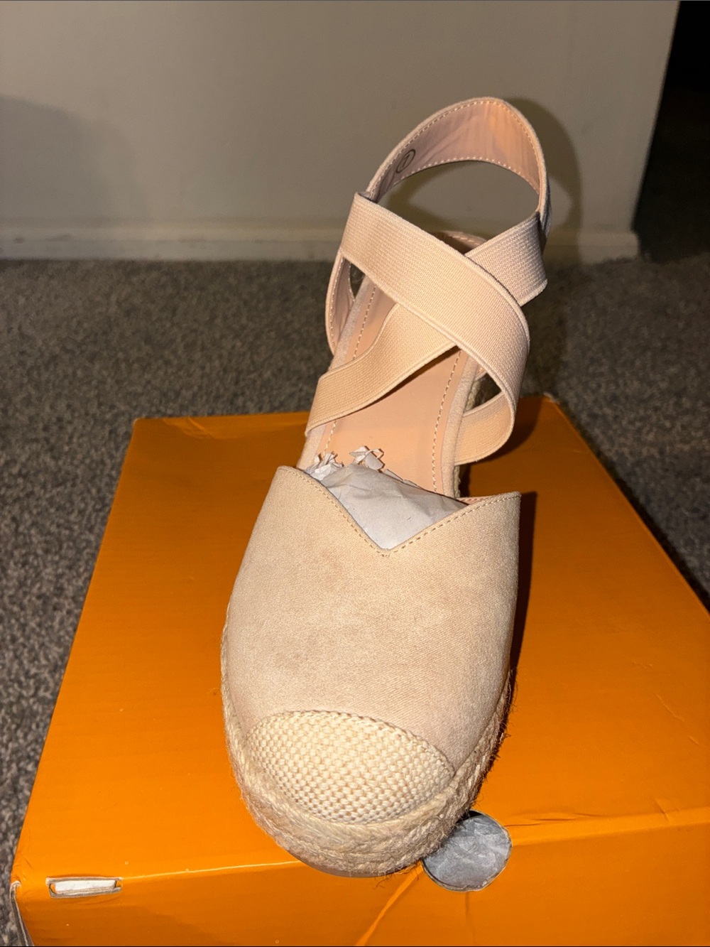 Women’s Beige Espadrille Platform Sandals with Cross-Strap
